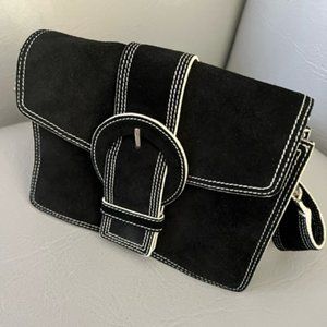 Banana Republic - Black Suede_White Trim Square Bag